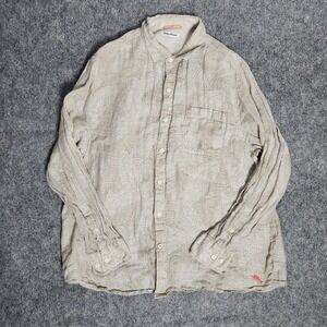 Tommy Bahama Linen Hawaiian Shirt Men 2XL XXL Floral Print Beige‎ Vacation Beach